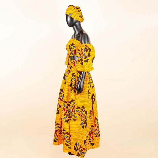 African Women Sexy Sets Two Pieces 2024 Ankara Print Tube Top High Slit Skirt Free Headscarf Female Outfits Women Dress 2426016