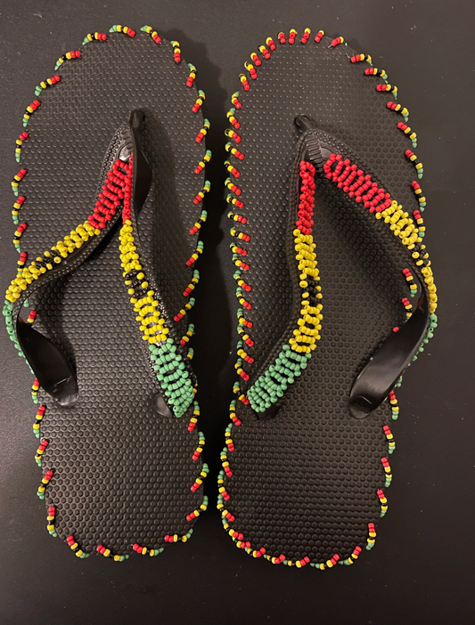 Ghana Flag Beaded Flip Flops sandals