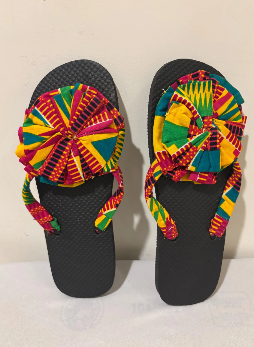 Handmade Kente Fabric Slippers: African Summer Flip Flops