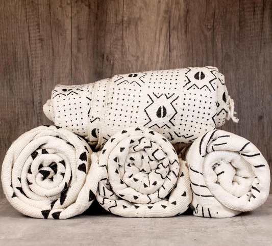 African Mud Cloth: Handmade West African Textile, Premium Cotton Fabric for Home Decor & Design (White)