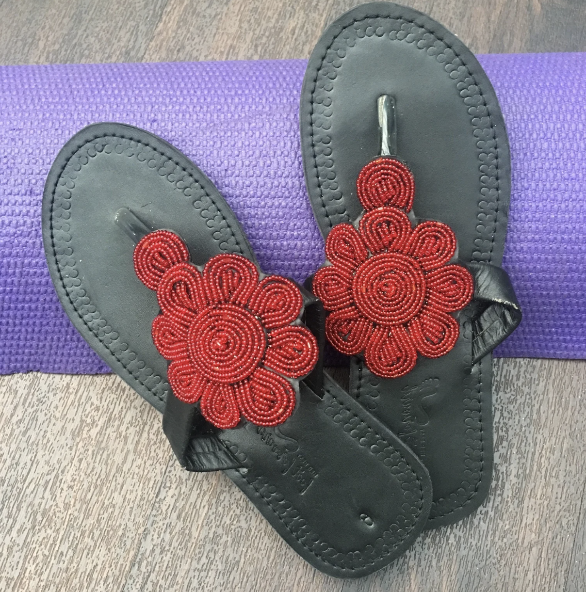 African Leather Beaded Sandals Kenya Tanzania Proceeds to Charity Women African