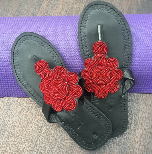 African Leather Beaded Sandals Kenya Tanzania Proceeds to Charity Women African