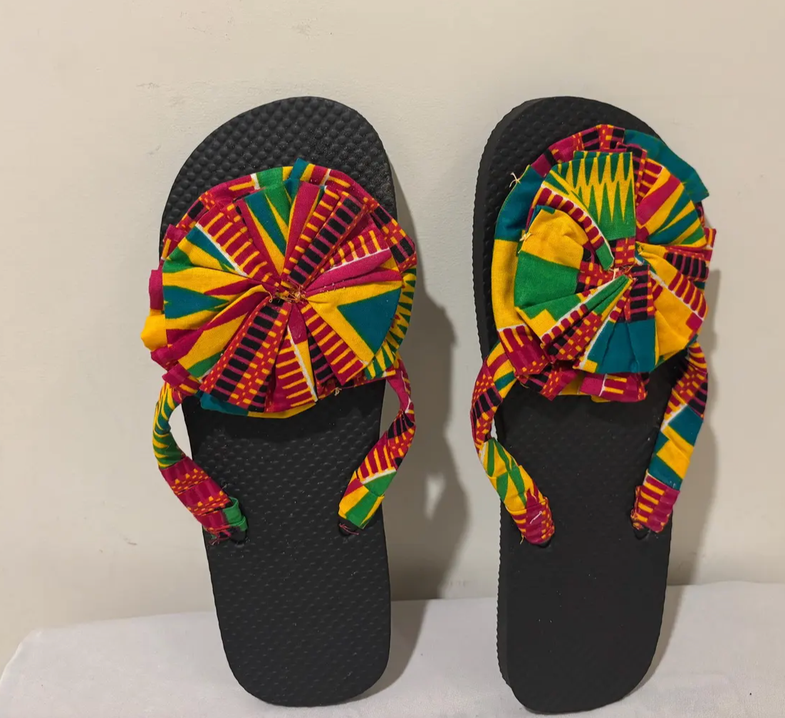Handmade Kente Fabric Slippers: African Summer Flip Flops