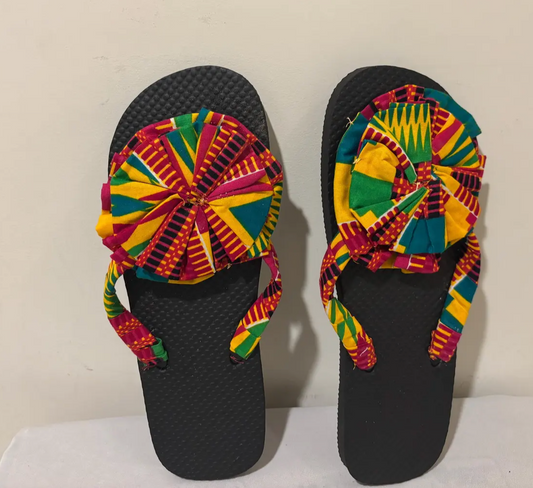 Handmade Kente Fabric Slippers: African Summer Flip Flops