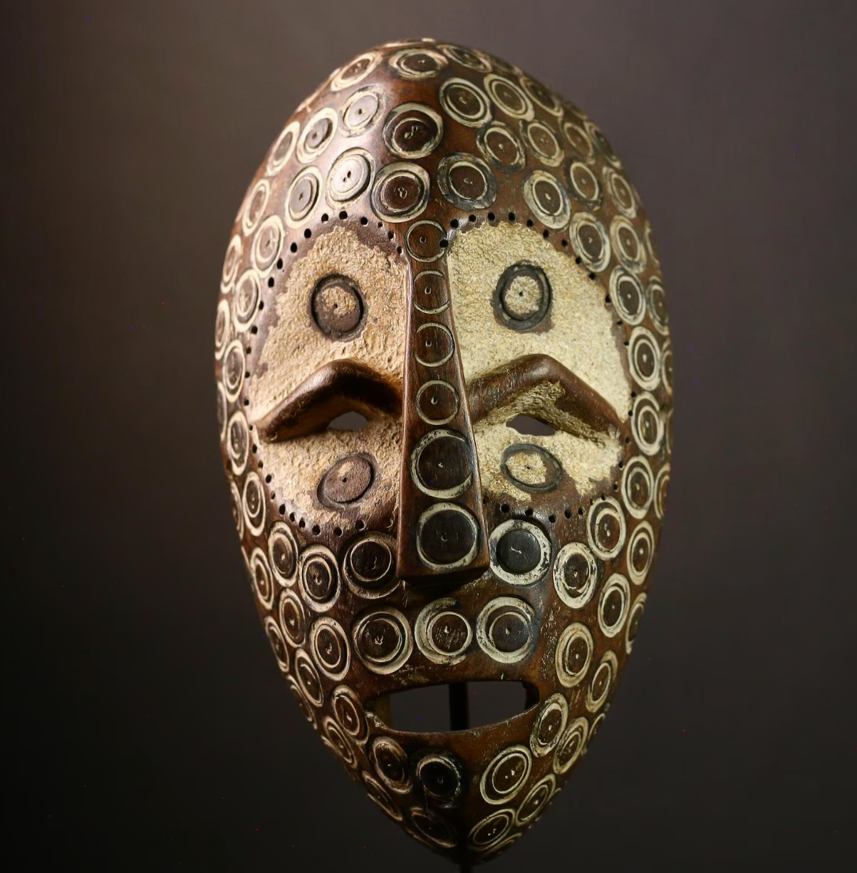 African Lega Mask: Hand-Carved Wood Tribal Sculpture, DR Congo