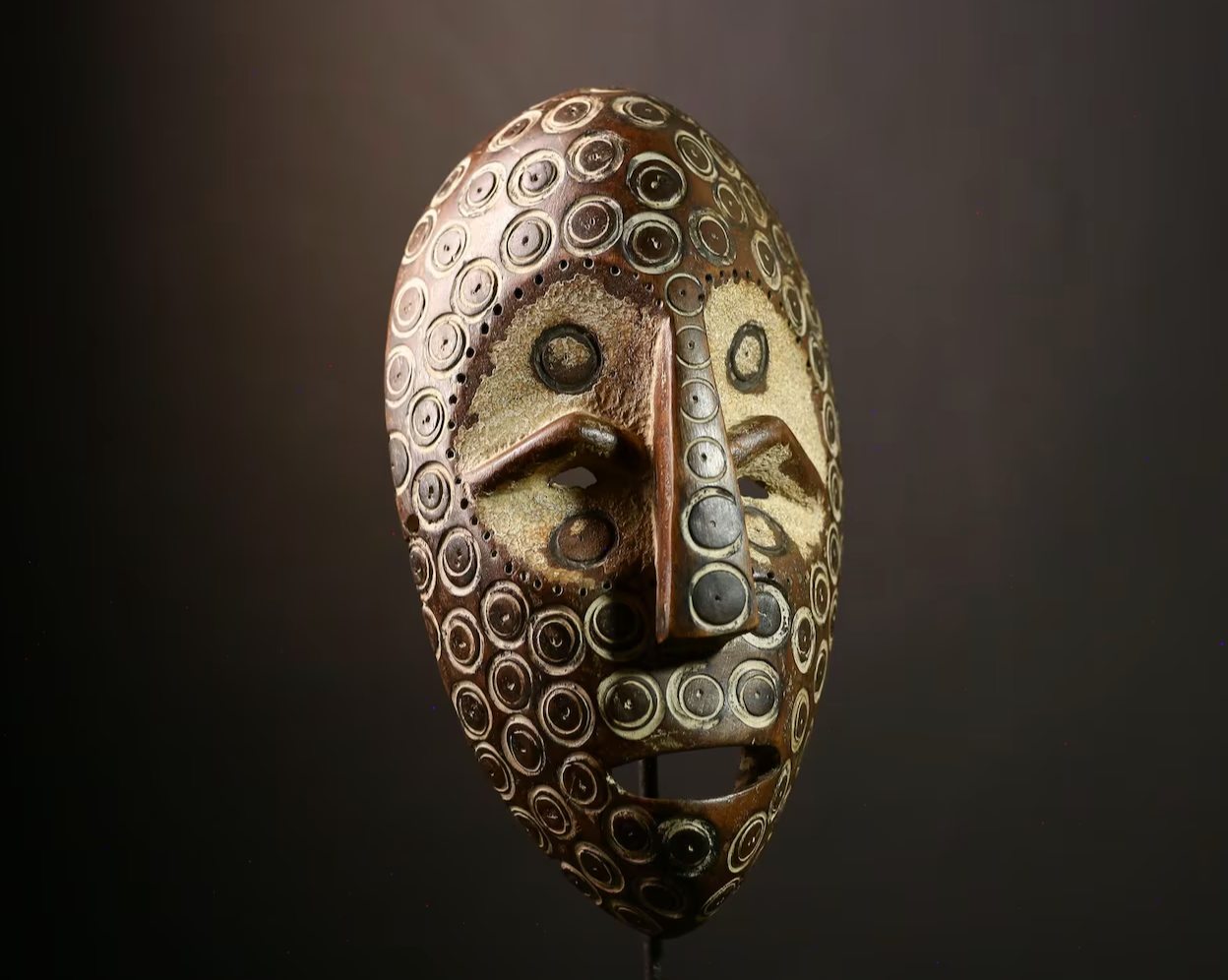 African Lega Mask: Hand-Carved Wood Tribal Sculpture, DR Congo