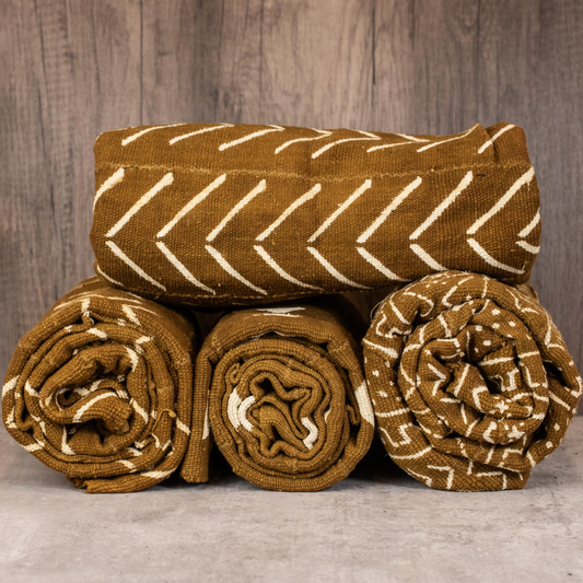 African Mud Cloth: Handmade West African Textile, Premium Cotton Fabric for Home Decor & Design (Caramel Brown)