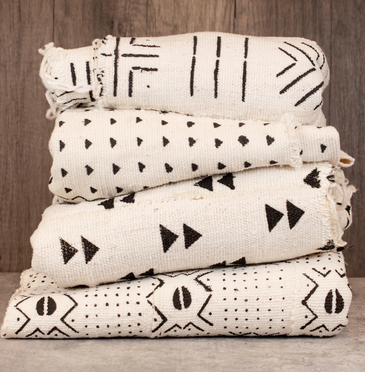 African Mud Cloth: Handmade West African Textile, Premium Cotton Fabric for Home Decor & Design (White)